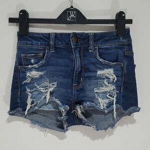 American Eagle super stretch size 0 high rise dark wash jean shorts